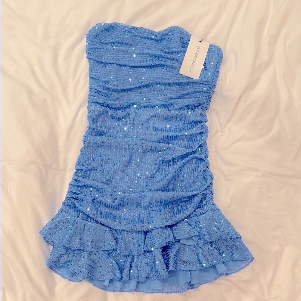 Beautiful Blue Sequin Strapless Dress